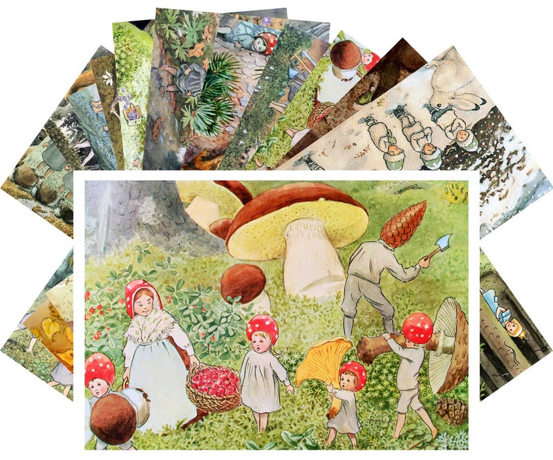PIXILUV Vintage PostCards 24 pcs Small Forest People Vintage Kids Book Illustration Art - Image 1